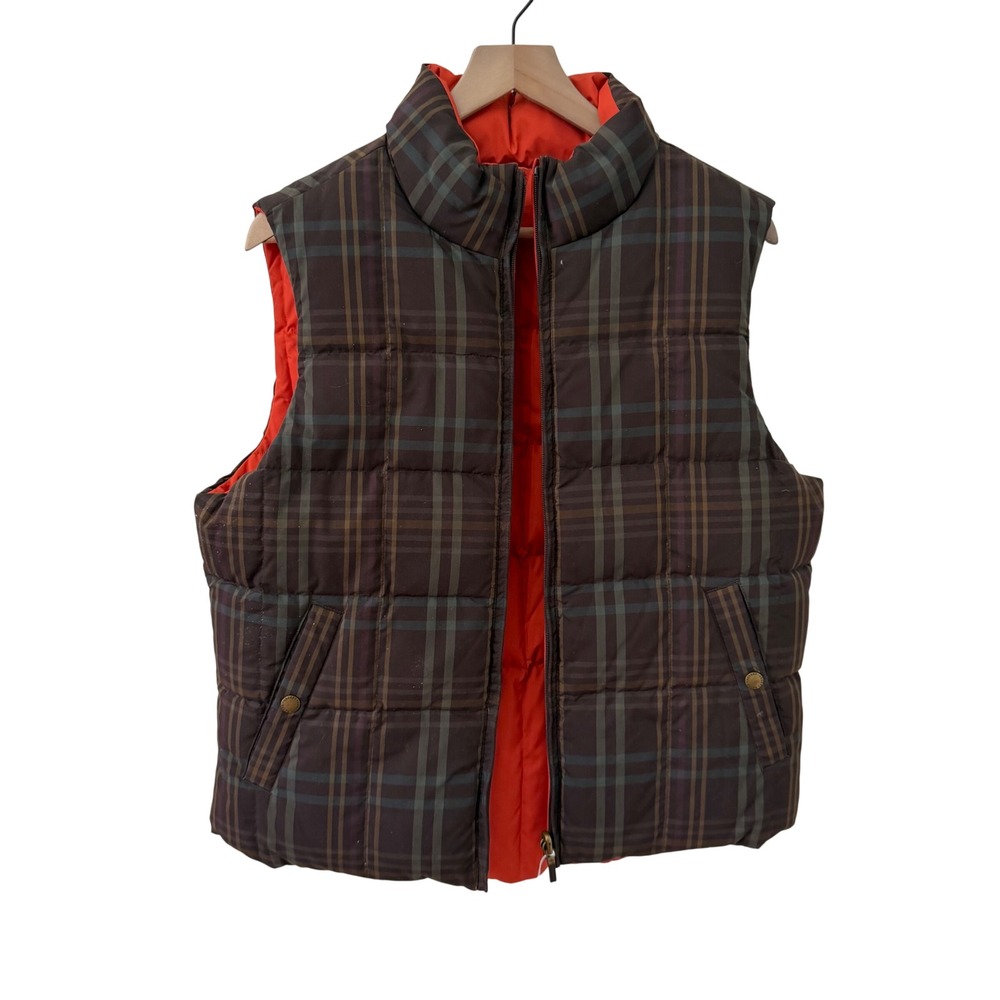 Lauren Ralph Lauren Puffer Vest L Brown Plaid Reversible Down Fill Quilted